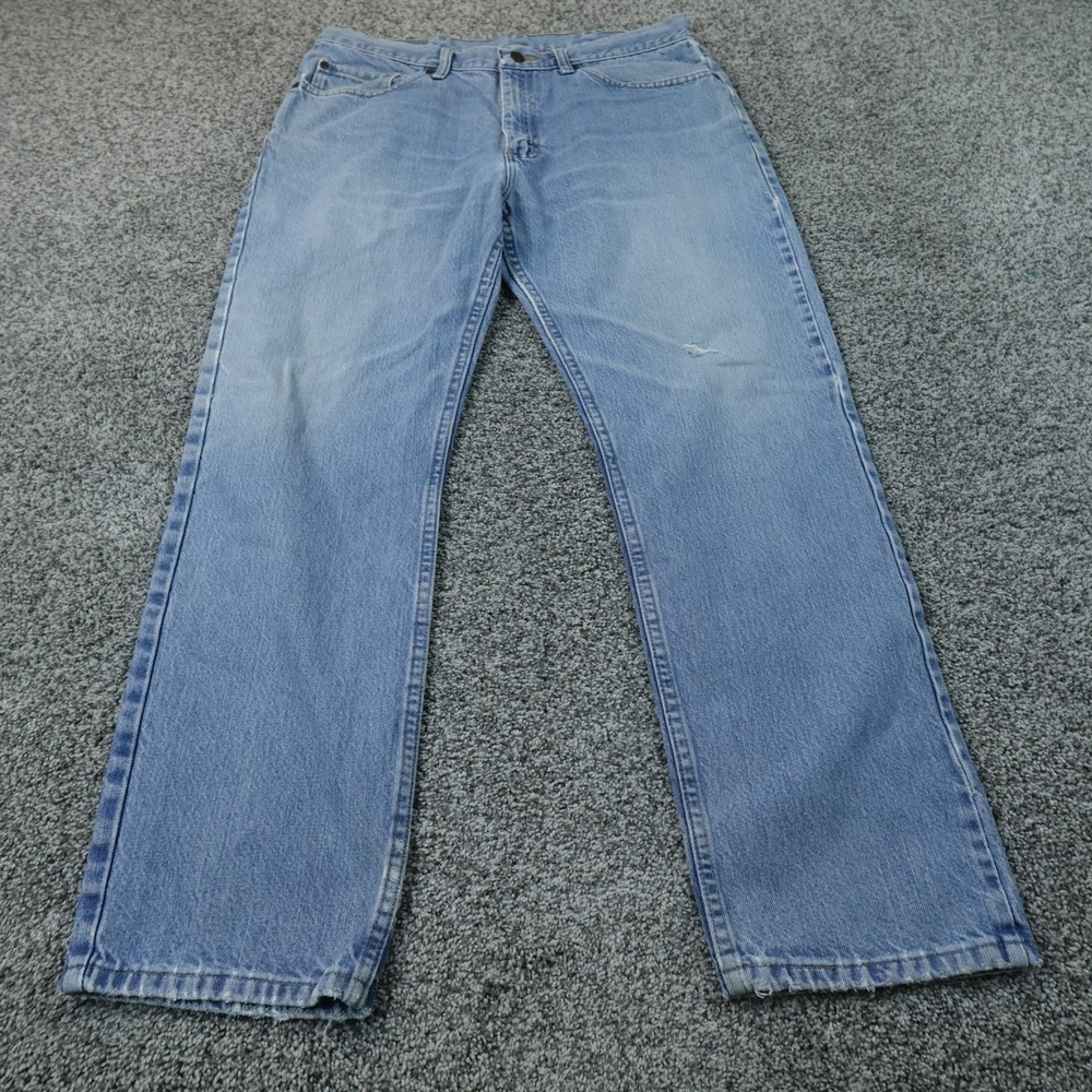 Wrangler Jeans Mens 35X30 Light Blue Denim Pants Western Cowboy Faded Rodeo Work